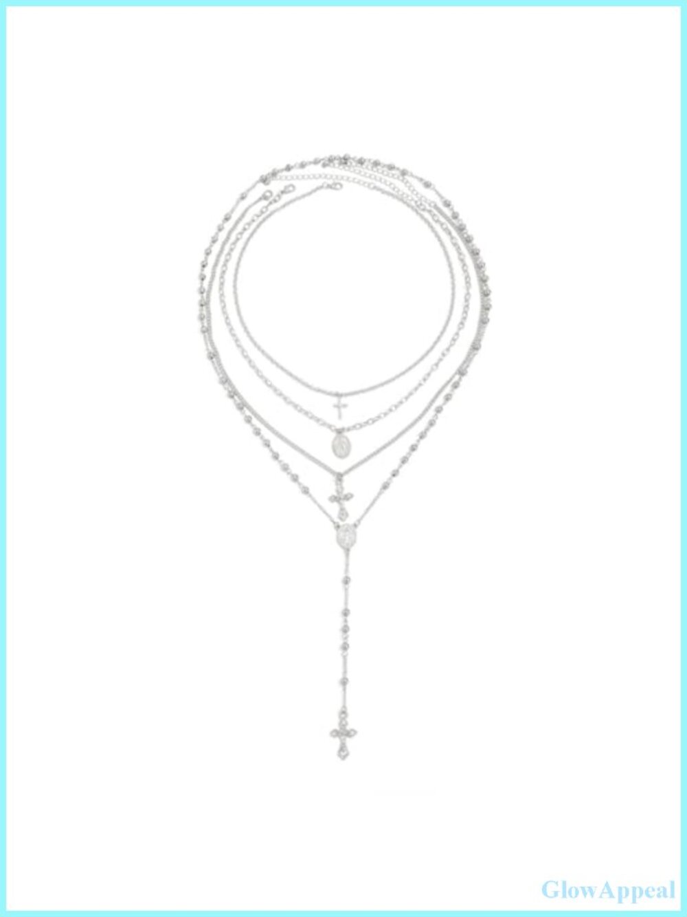 Vintage Rosary Bead Cross Necklace, Layered Stackable Long Necklace for Women,